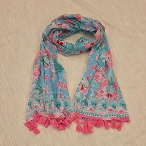 Lilly Pulitzer Blue and Pink Floral Scarf